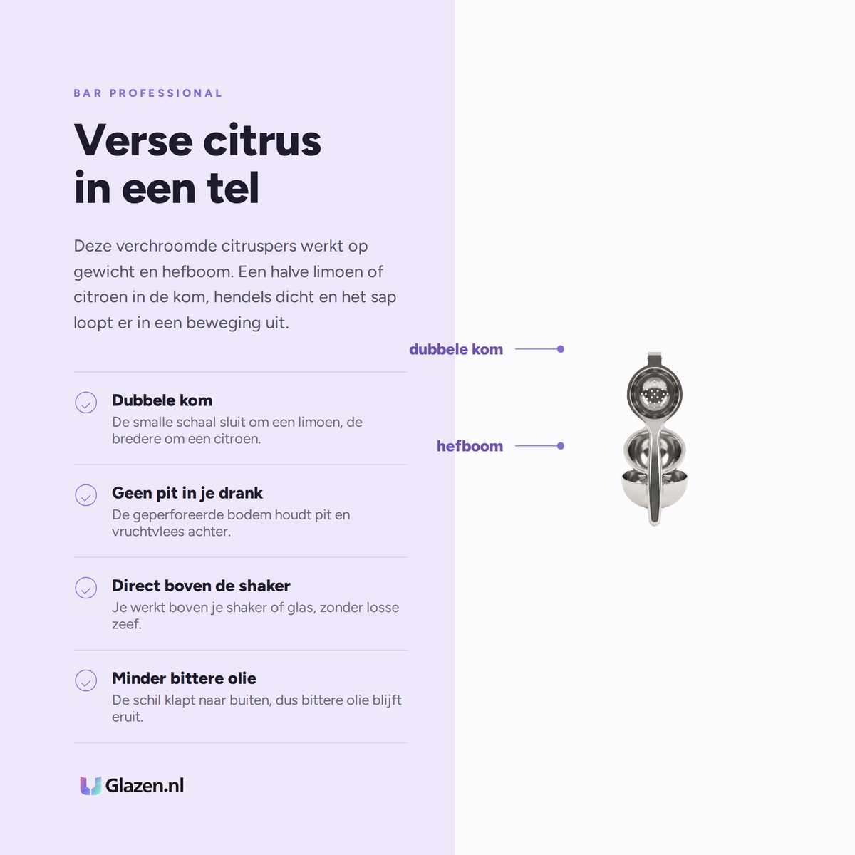 Bar Professional Citruspers Heavy Duty Chroom eigenschappen - Glazen.nl