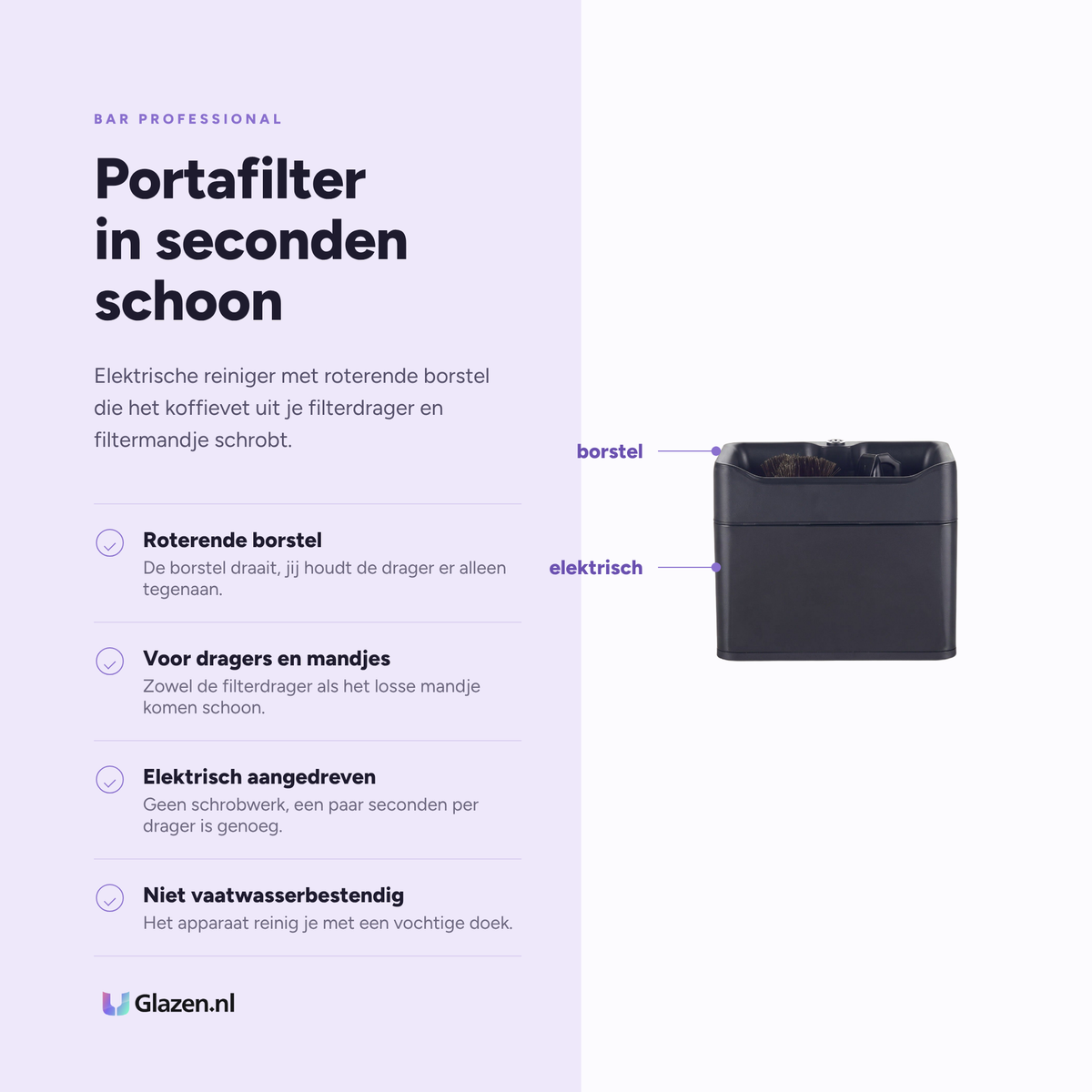 Eigenschappen van Filterdragerreiniger Elektrisch van Bar Professional