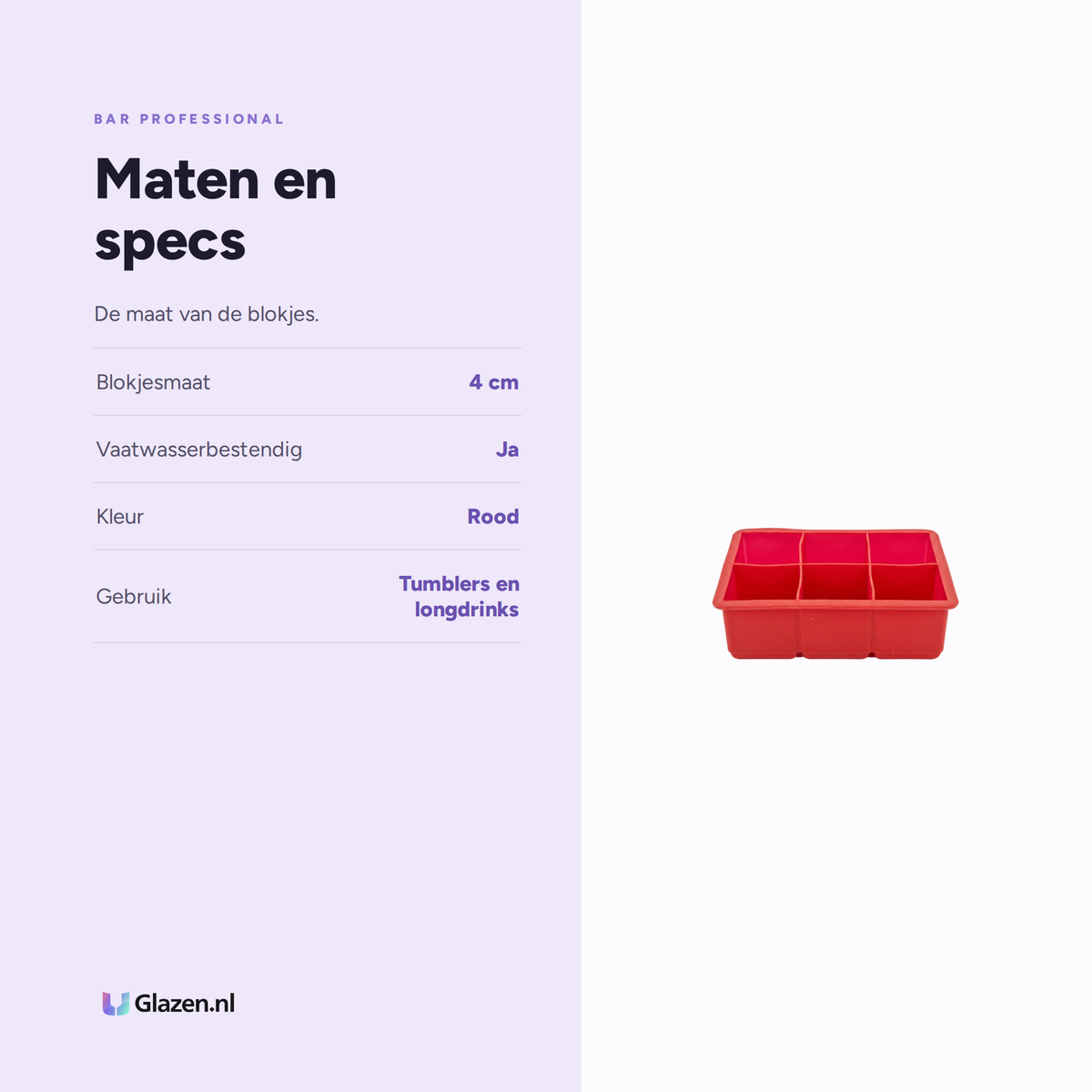 Bar Professional IJsblokjesvorm Rood 4cm maten en specs