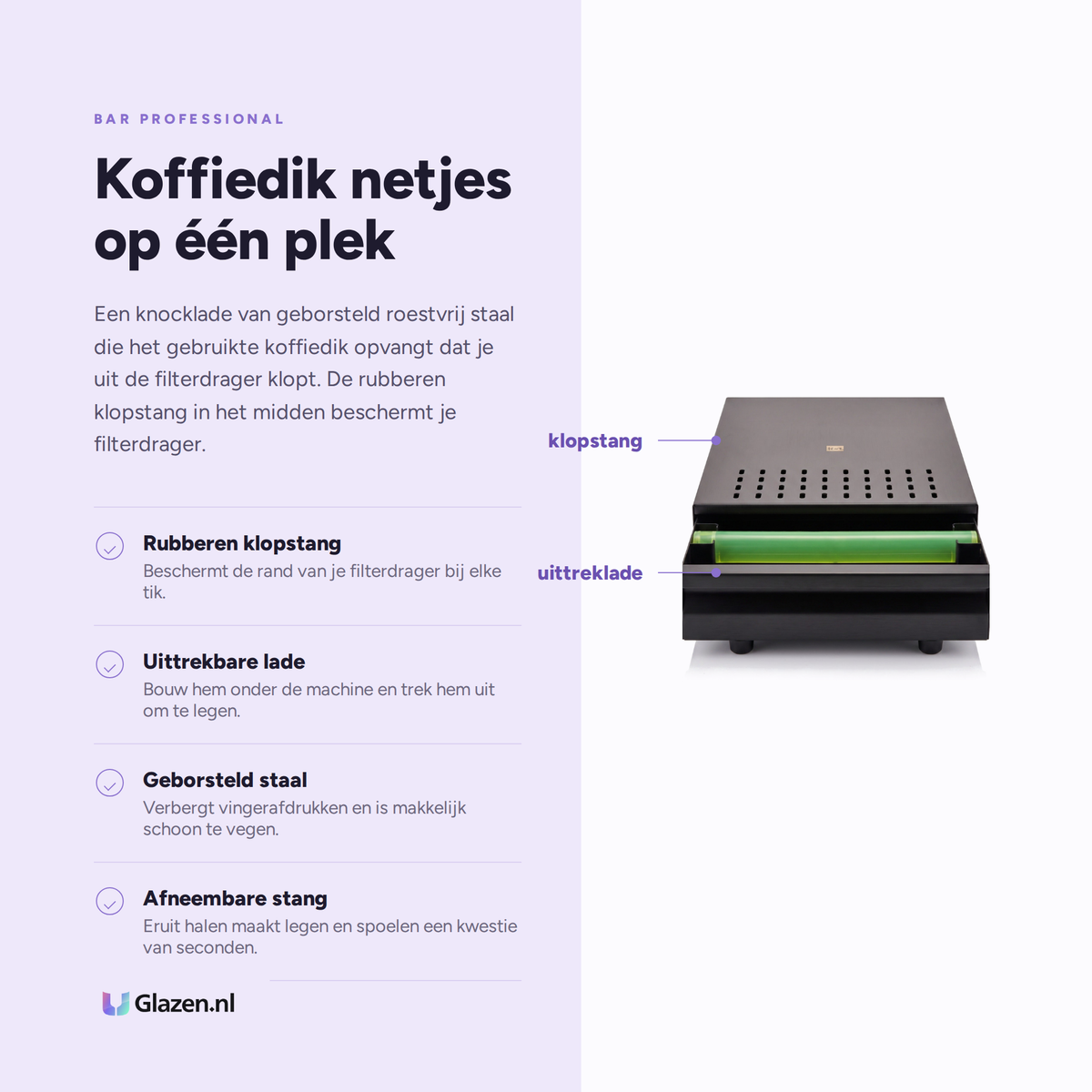 Eigenschappen van Bar Professional Knocklade RVS Geborsteld