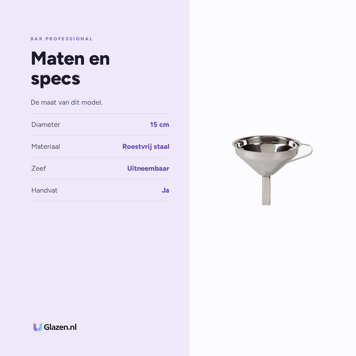 Bar Professional Spoeltrechter RVS 15 cm maten en specs