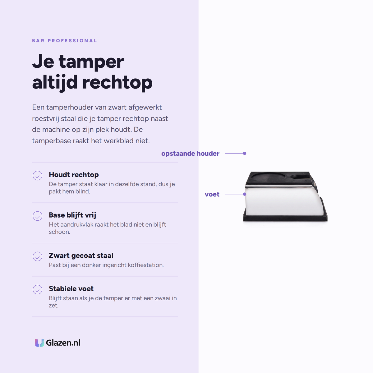 Eigenschappen van Bar Professional Tamperhouder RVS Zwart