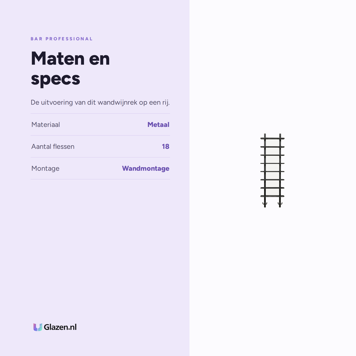Maten en specificaties van Bar Professional Wandwijnrek 18 Flessen Metaal