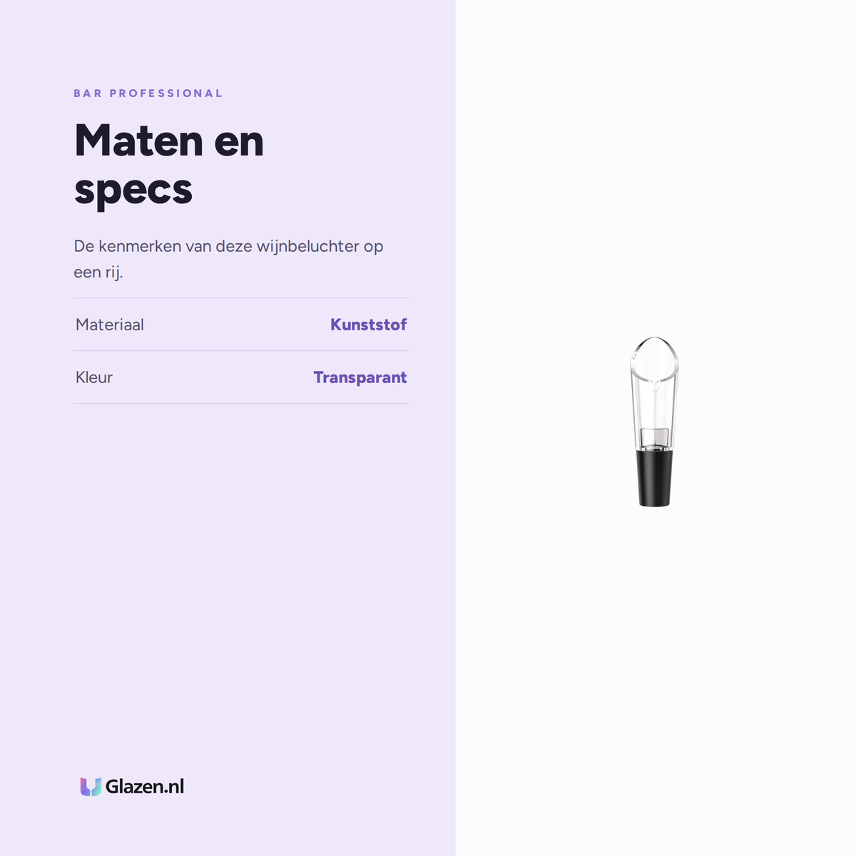 Maten en specificaties van Bar Professional Wijnbeluchter Schenktuit Transparant