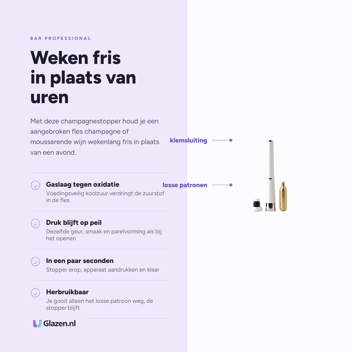 Bar Professional Zzysh Champagnestopper Wit eigenschappen