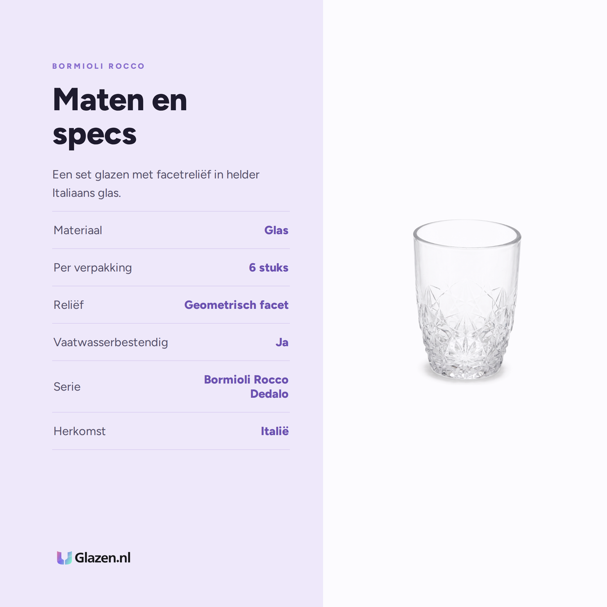 Maten en specificaties van de Bormioli Rocco Dedalo set