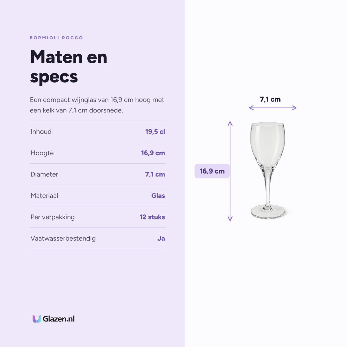 Maten en specificaties van Bormioli Rocco Fiore wijnglas 19,5 cl