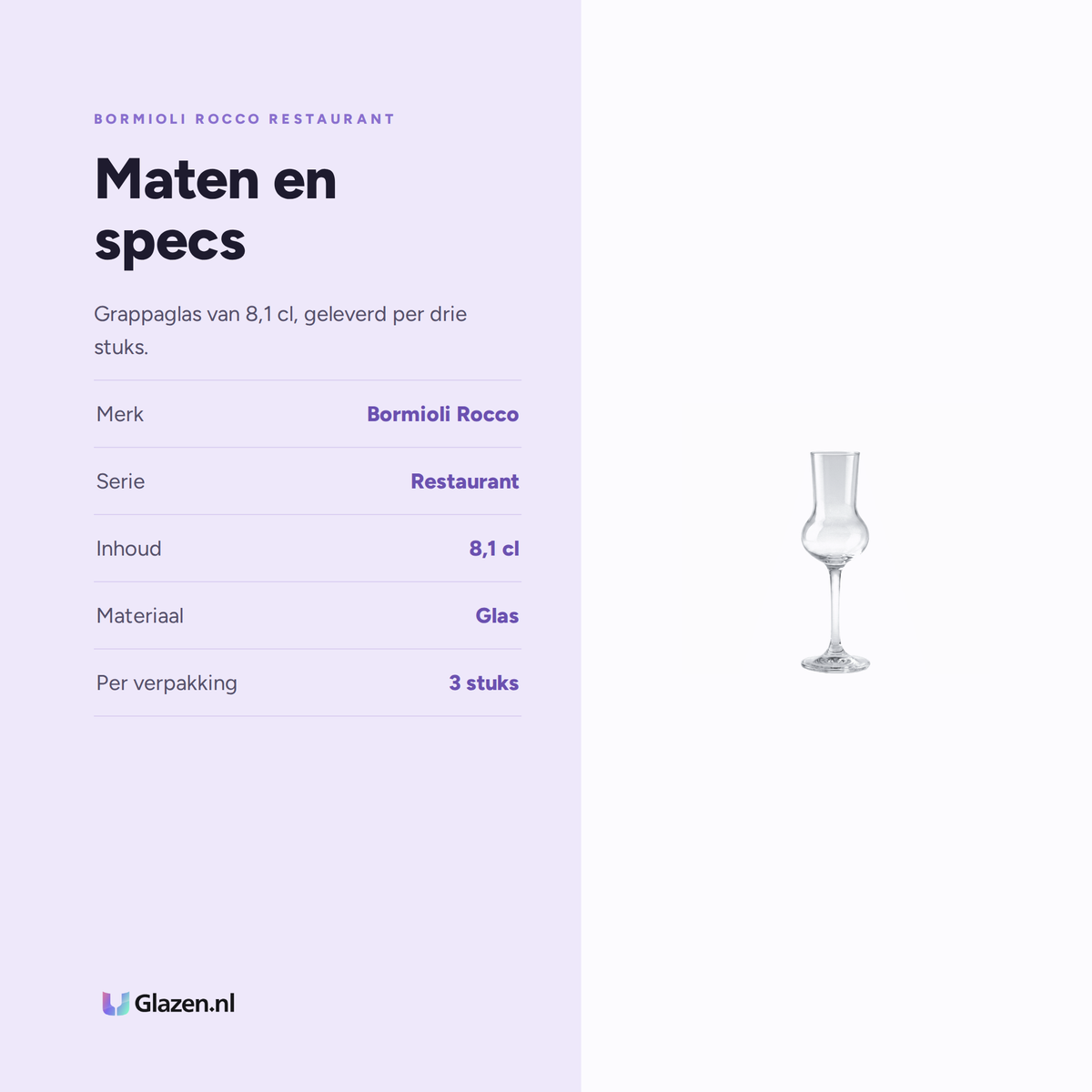 Bormioli Rocco Restaurant Likeurglas 8,1 Cl Grappa - 3 Stuks, maten en specs