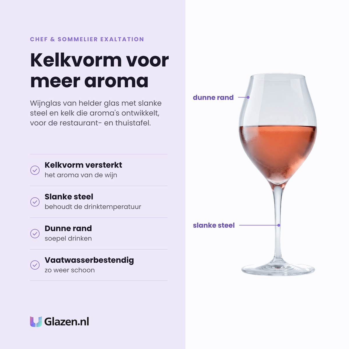Chef & Sommelier Exaltation wijnglas 47 cl eigenschappen: kelkvorm versterkt het aroma, slanke steel, dunne rand, vaatwasserbestendig