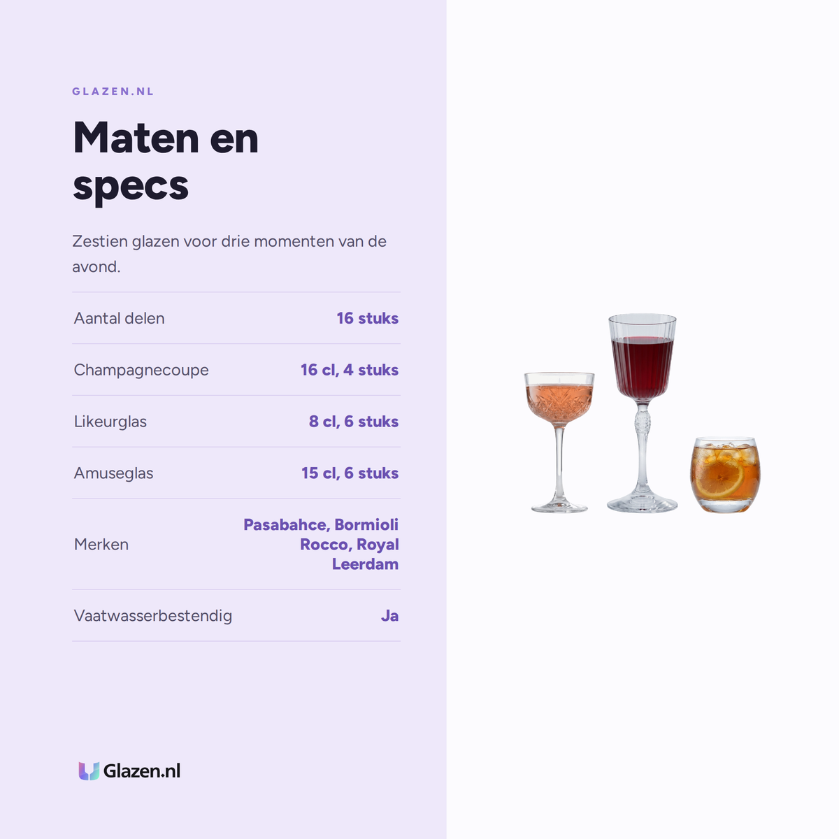 Maten en specificaties van de Kerstbox 16-Delig (Coupes, Likeurglazen & Amuseglazen)