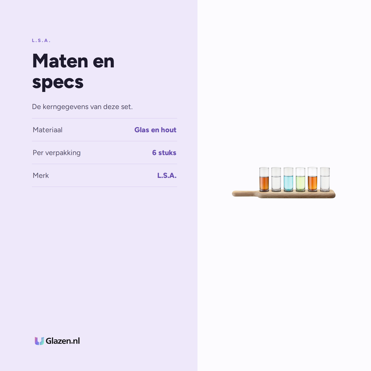 L.S.A. Paddle Wodkaset met Serveerplank maten en specs