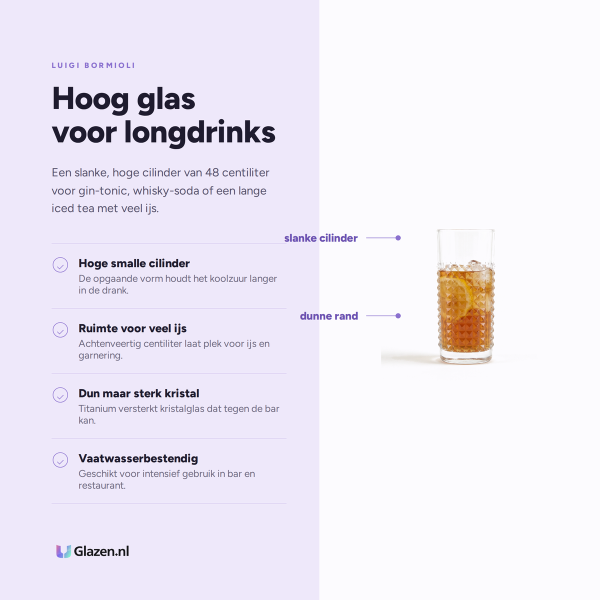 Eigenschappen van de Luigi Bormioli Mixology Elixir Hi-Ball 48 Cl - 6 Stuks