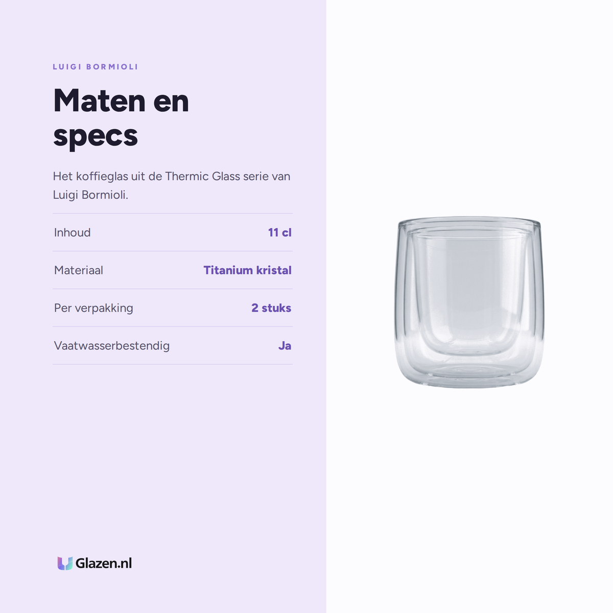 Maten en specs van Luigi Bormioli Thermic Glass Koffieglas 11 Cl Cylindrical