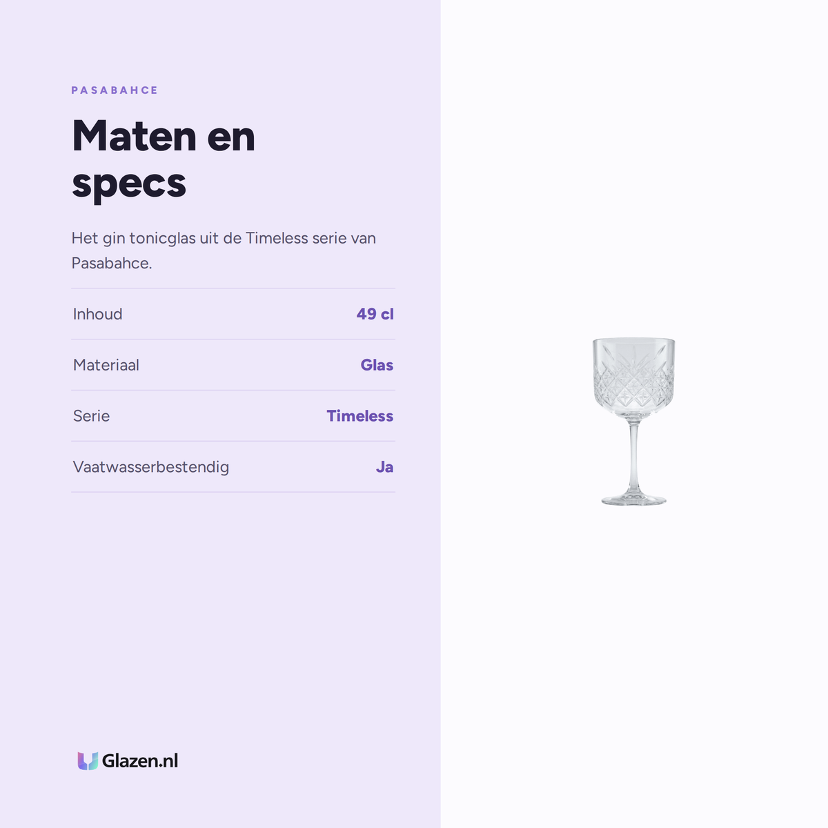 Maten en specs van Pasabahce Timeless Gin Tonicglas 49 Cl