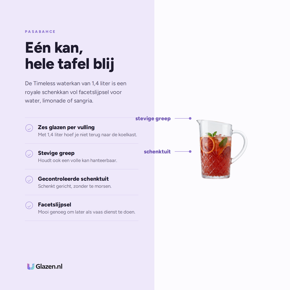 Pasabahce Timeless Waterkan 1,4 Liter eigenschappen