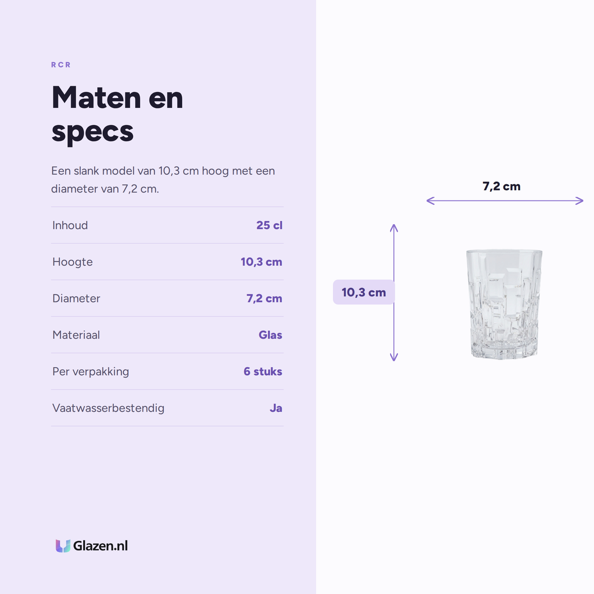 RCR Etna Tumbler 25 Cl - 6 Stuks specificaties: inhoud 25 cl, hoogte 10,3 cm, diameter 7,2 cm, materiaal Glas, per verpakking 6 stuks, vaatwasserbestendig Ja