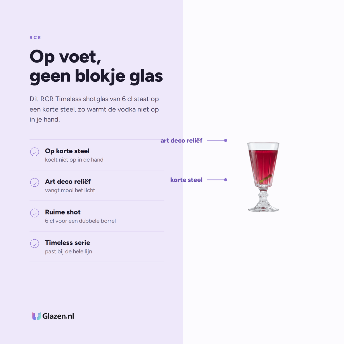 Eigenschappen van RCR Timeless Vodka / Shotglas 6 Cl