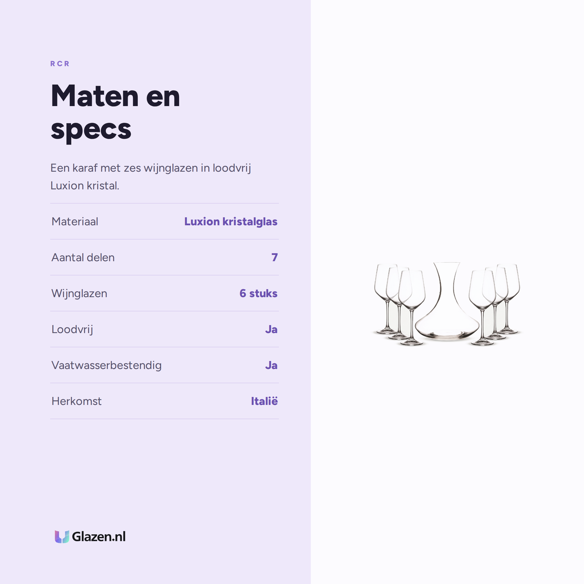 Maten en specificaties van de RCR Universum wijnset
