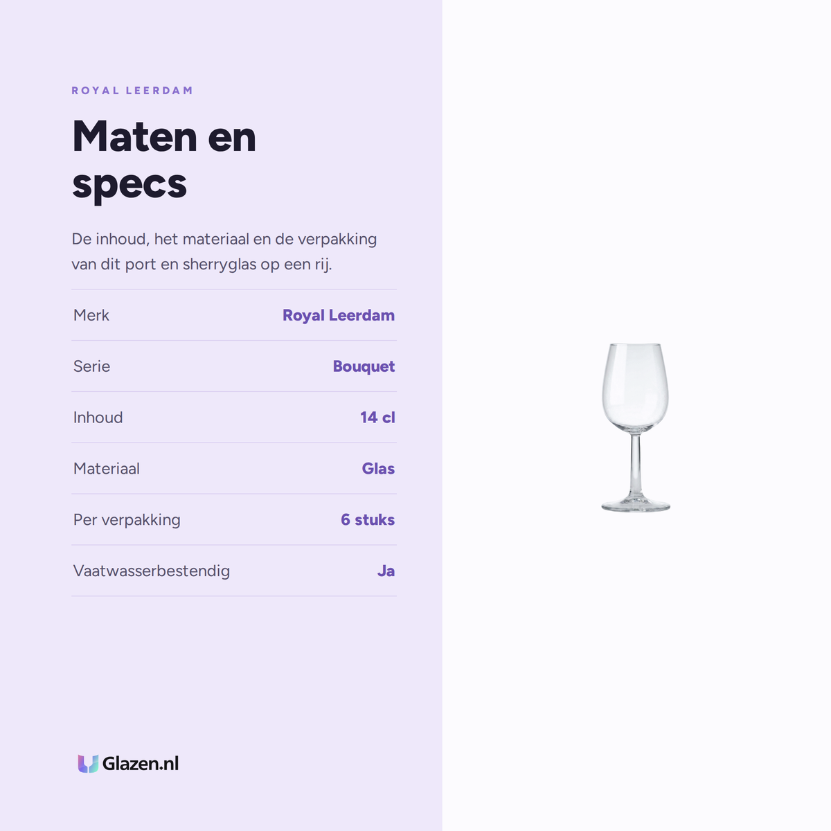 Maten en specs van Royal Leerdam Bouquet Portglas / Sherryglas 14 Cl - 6 Stuks
