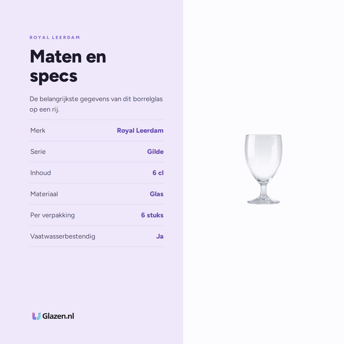 Maten en specificaties van de Royal Leerdam Gilde Borrelglas 6 Cl - 6 Stuks