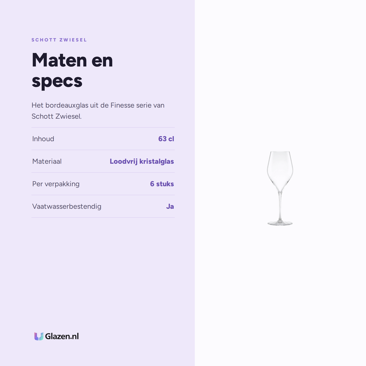 Maten en specs van Schott Zwiesel Finesse Bordeauxglas 63 Cl