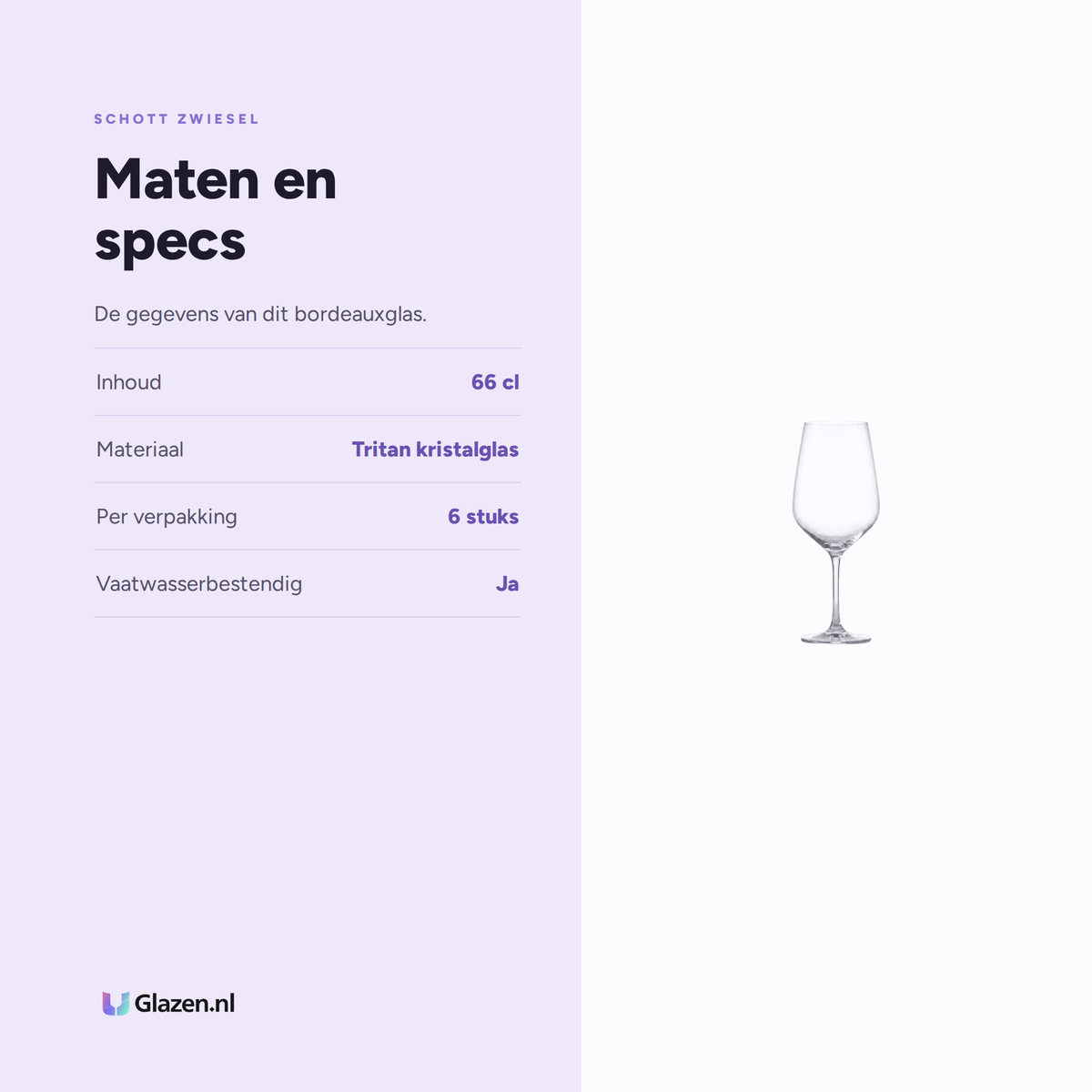 Maten en specs van de Schott Zwiesel Taste Bordeaux goblet 130 - 0.66 Ltr - 6 stuks