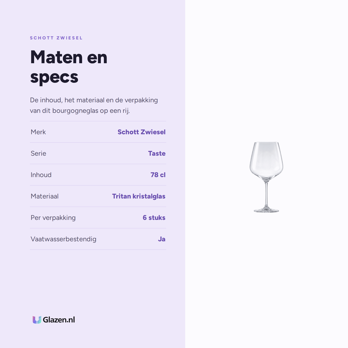 Maten en specs van Schott Zwiesel Taste Bourgogne goblet 140, 0.78 Ltr, 6 stuks