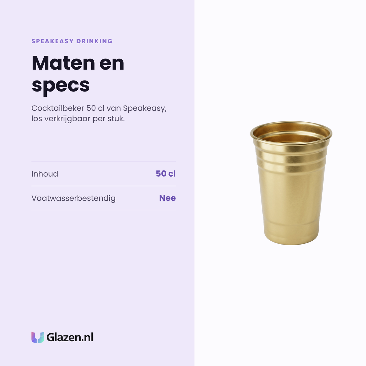 Speakeasy Drinking cocktailbeker 50 cl specificaties: inhoud 50 cl, niet vaatwasserbestendig, los per stuk