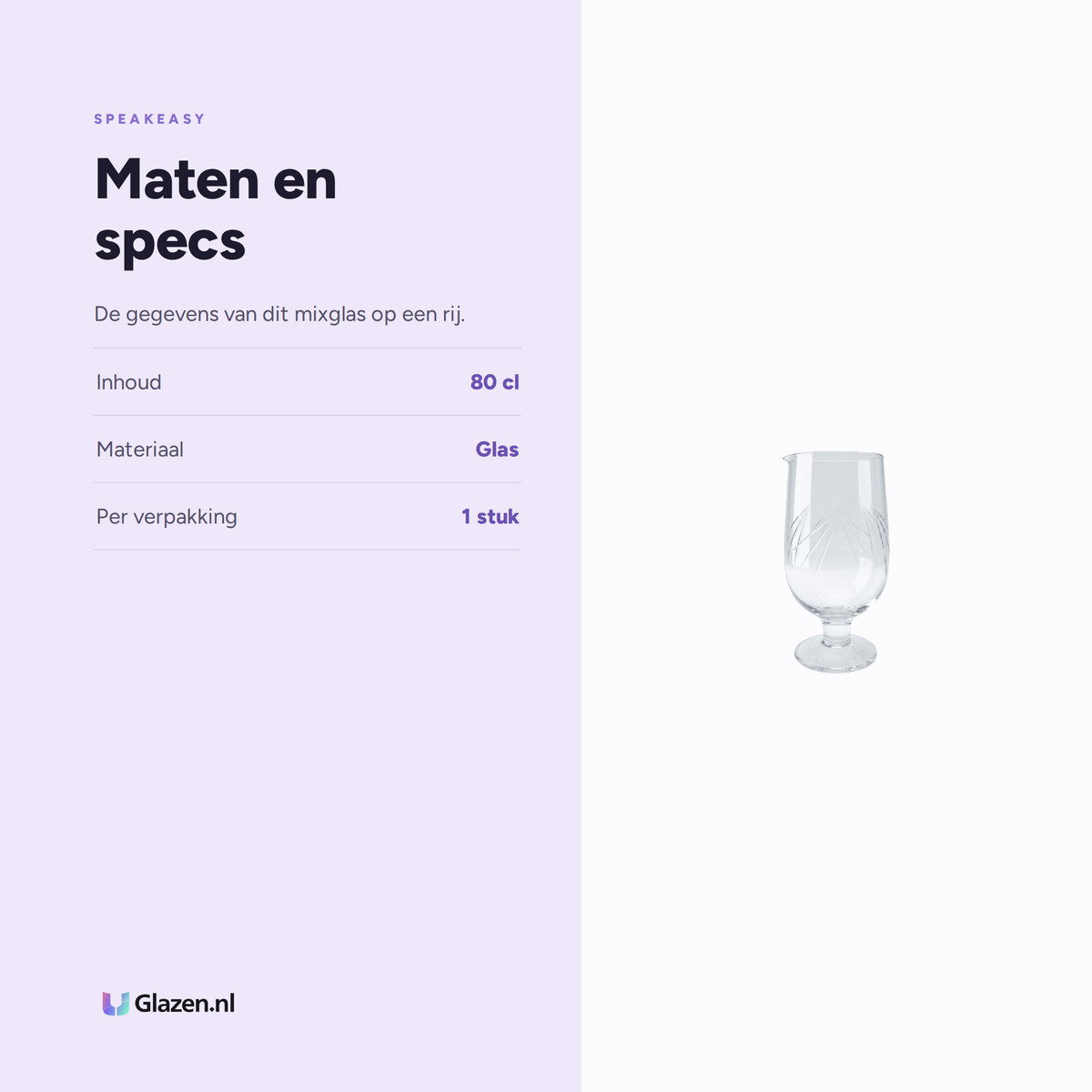 Speakeasy Mixglas Footed 80 Cl Op Voet specificaties: inhoud 80 cl, materiaal Glas, per verpakking 1 stuk