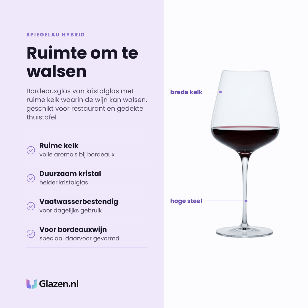 Spiegelau Hybrid bordeauxglas 68 cl eigenschappen: ruime kelk voor volle aroma's, duurzaam kristalglas, vaatwasserbestendig, speciaal voor bordeauxwijn