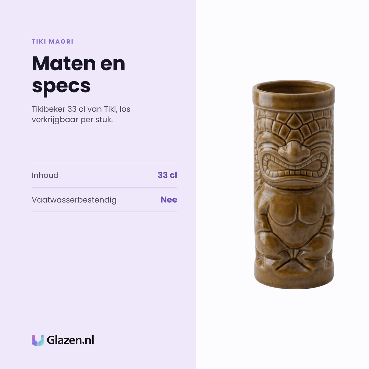 Tiki Maori tikibeker 33 cl specificaties: inhoud 33 cl, niet vaatwasserbestendig, los per stuk