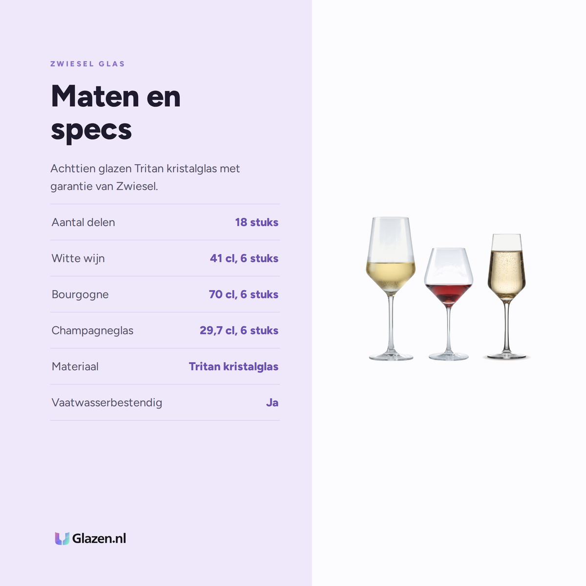 Maten en specificaties van de Zwiesel Glas Belfesta Wijnset 18-Delig (Wit, Rood & Champagne)