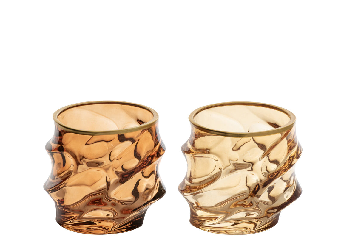 J-Line vandglas med relief og guldkant okker/bronze assorteret – 2 stk.