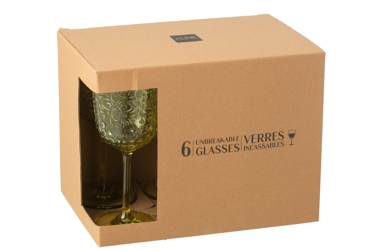 J-Line Wine Glasses 41.4 cl Unbreakable Green – 6 Pieces