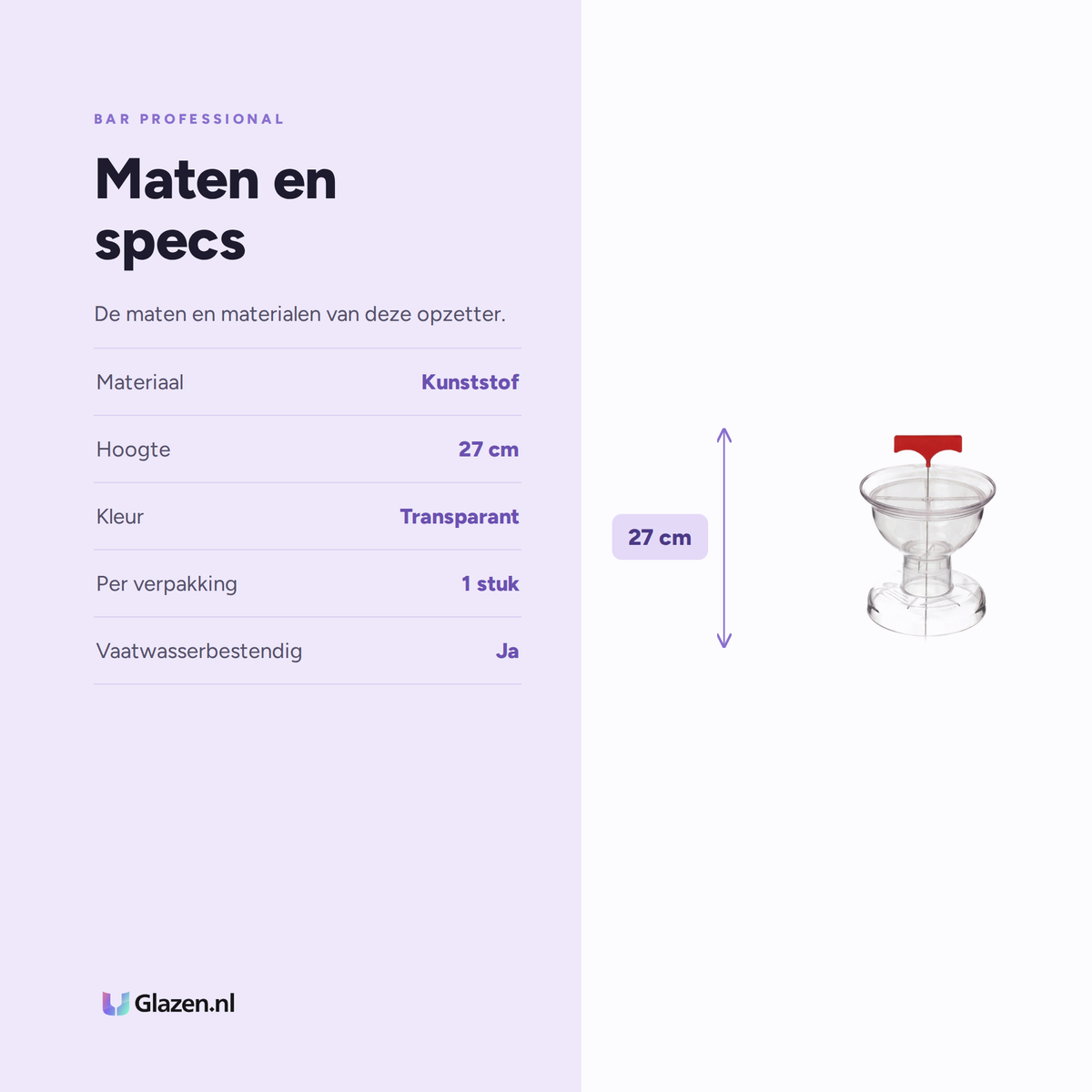 Infographic met de maten en specificaties van Bar Professional Cocktailmaster Transparant