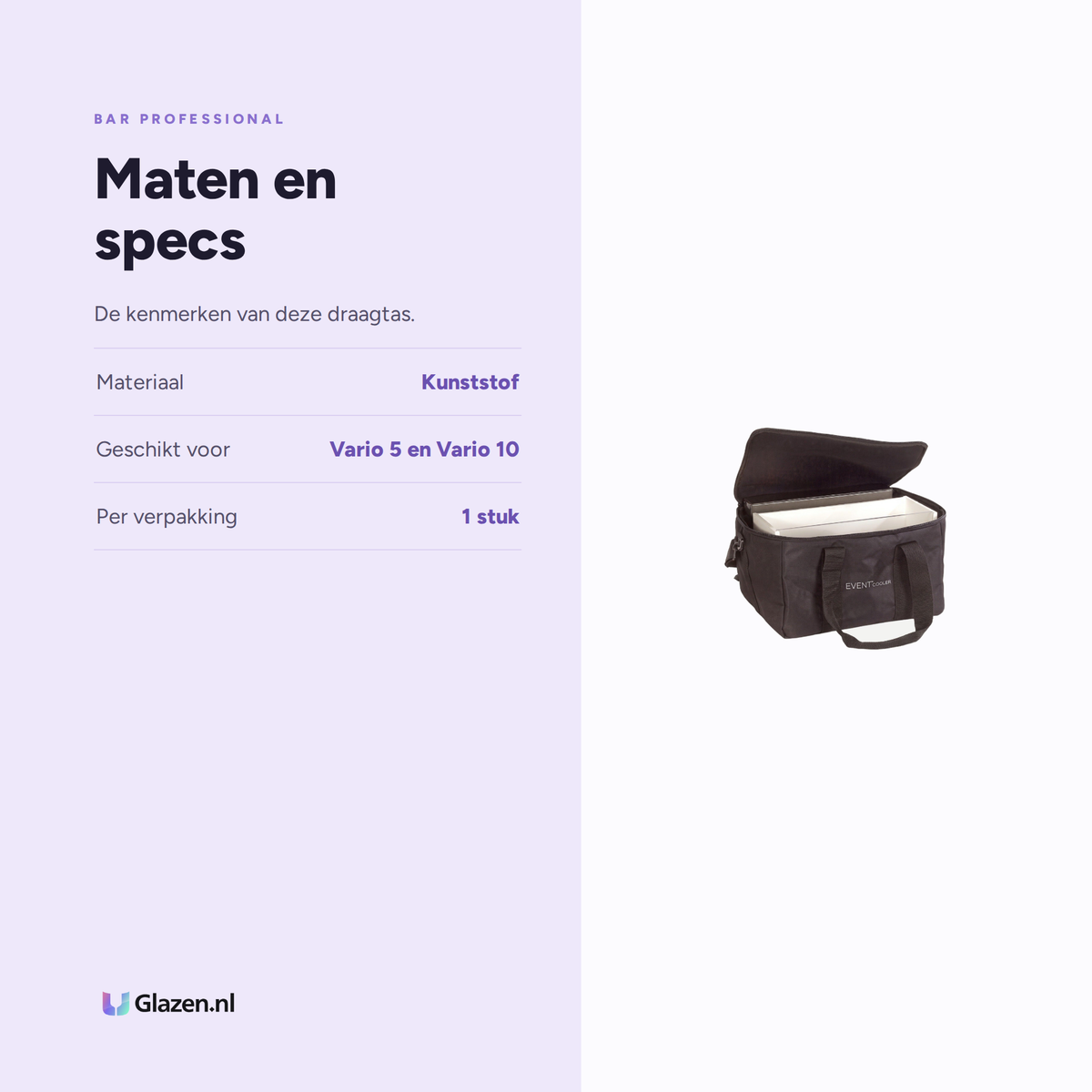 Infographic met de maten en specificaties van Bar Professional Draagtas Voor Vario 5 & 10 Wijnkoeler