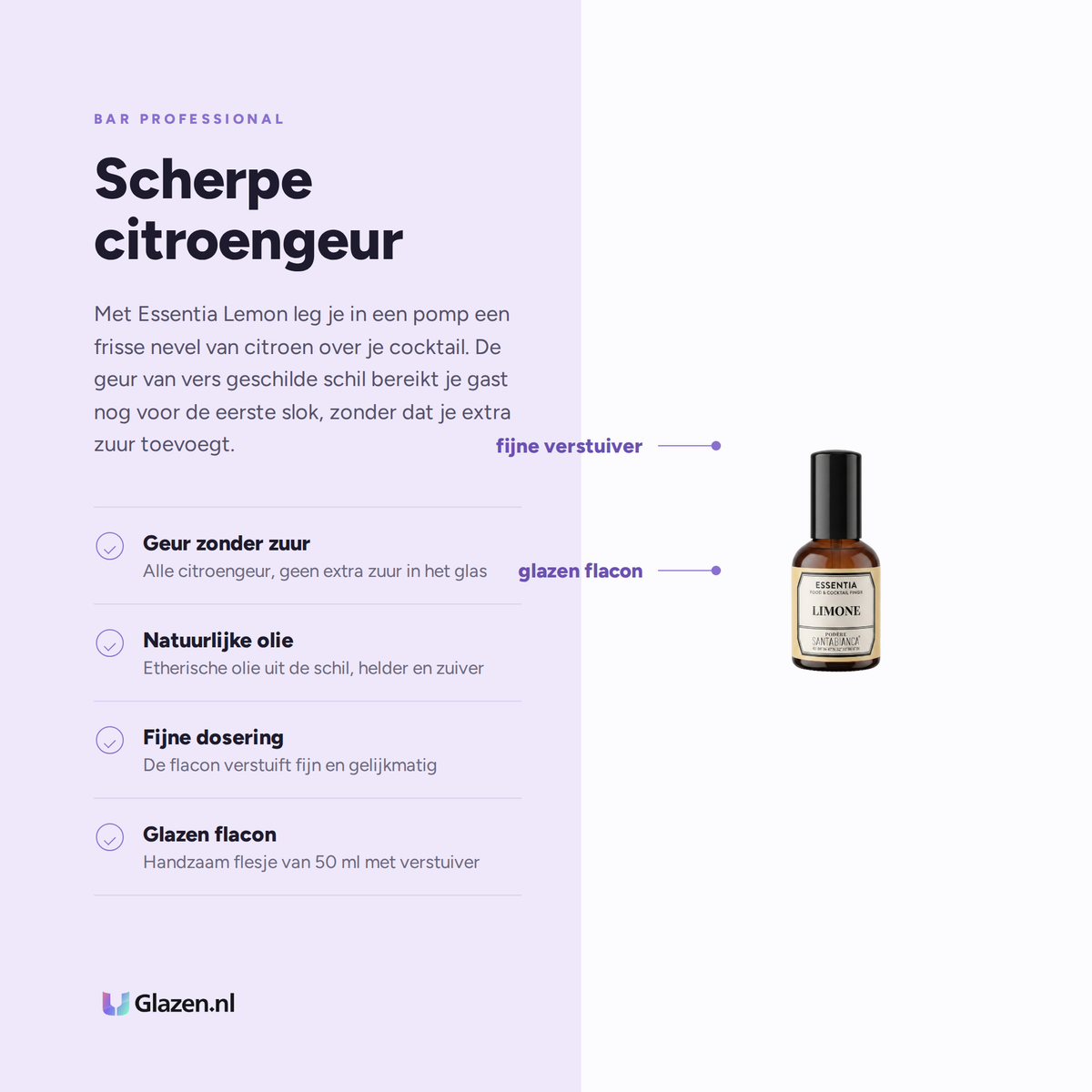 Eigenschappen van de Bar Professional Essentia Lemon aromaspray van 50 ml