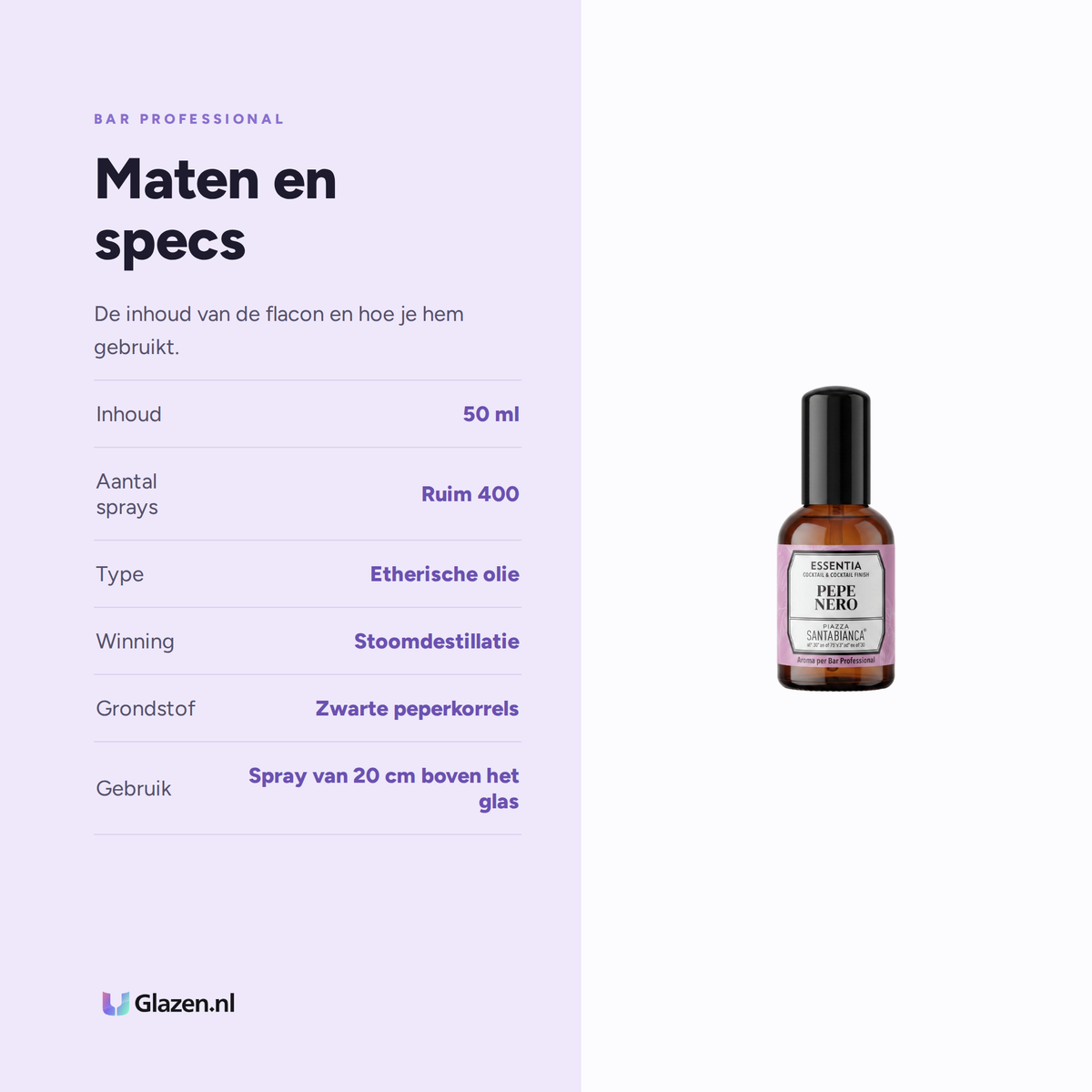 Maten en specs van Bar Professional Essentia Zwarte Peper Aroma 50 ml