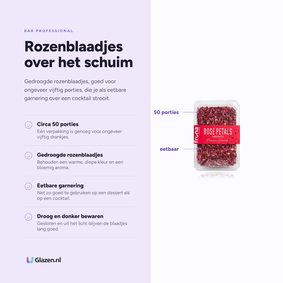Eigenschappen van Frona Gedroogde Rozenblaadjes 50 Porties van Bar Professional