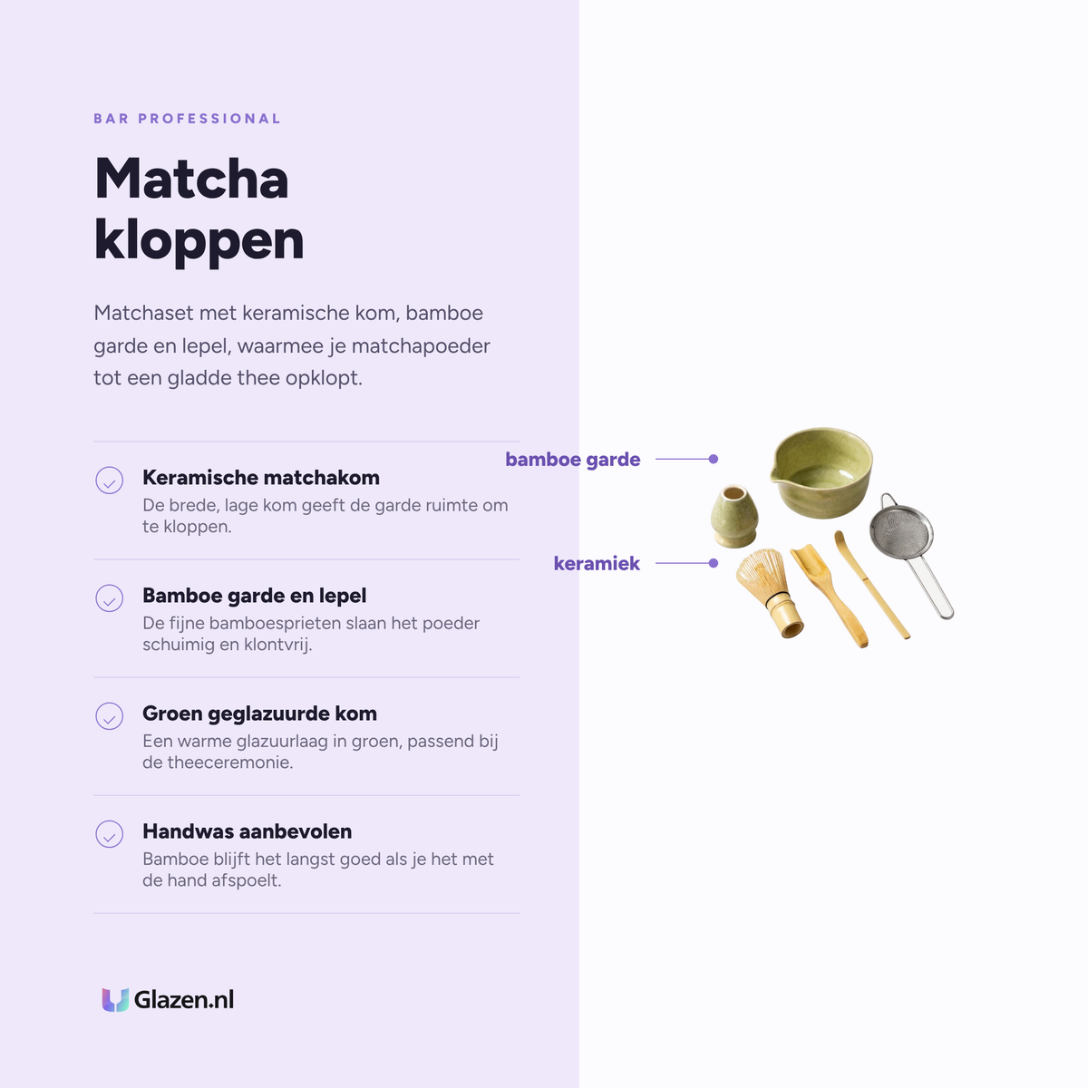 Eigenschappen van Matcha Thee Set van Bar Professional