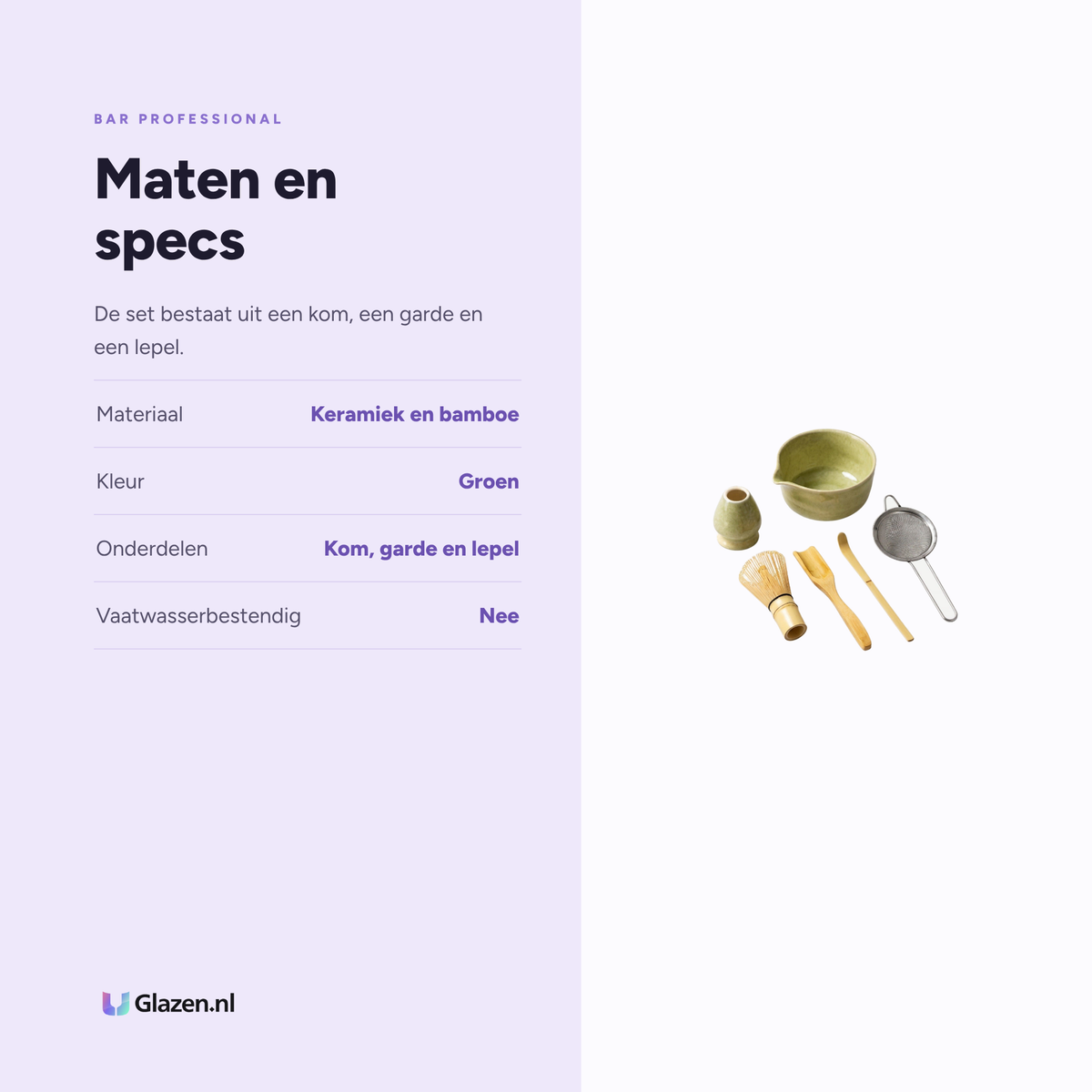 Maten en specificaties van Matcha Thee Set van Bar Professional