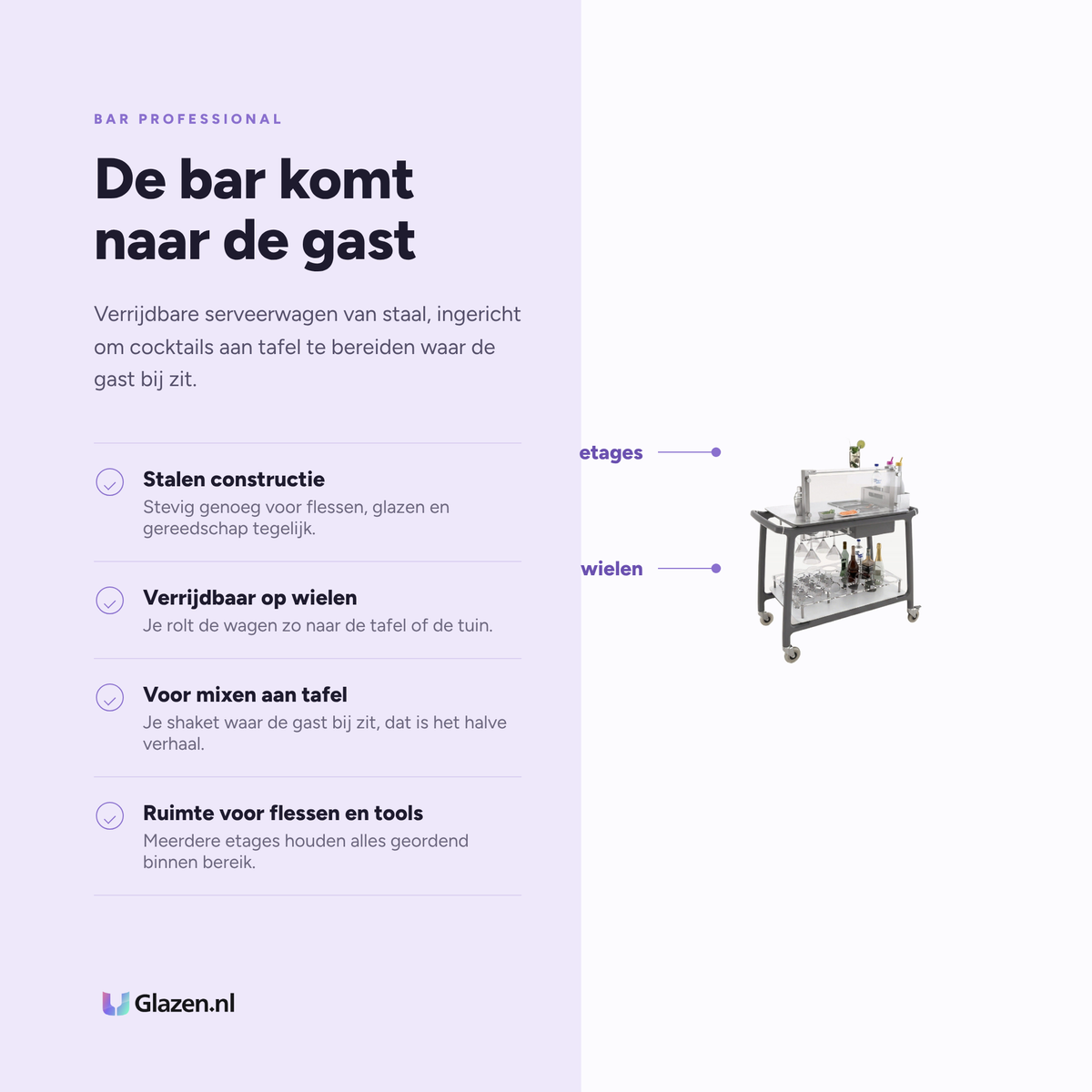 Eigenschappen van Mixology Serveerwagen van Bar Professional