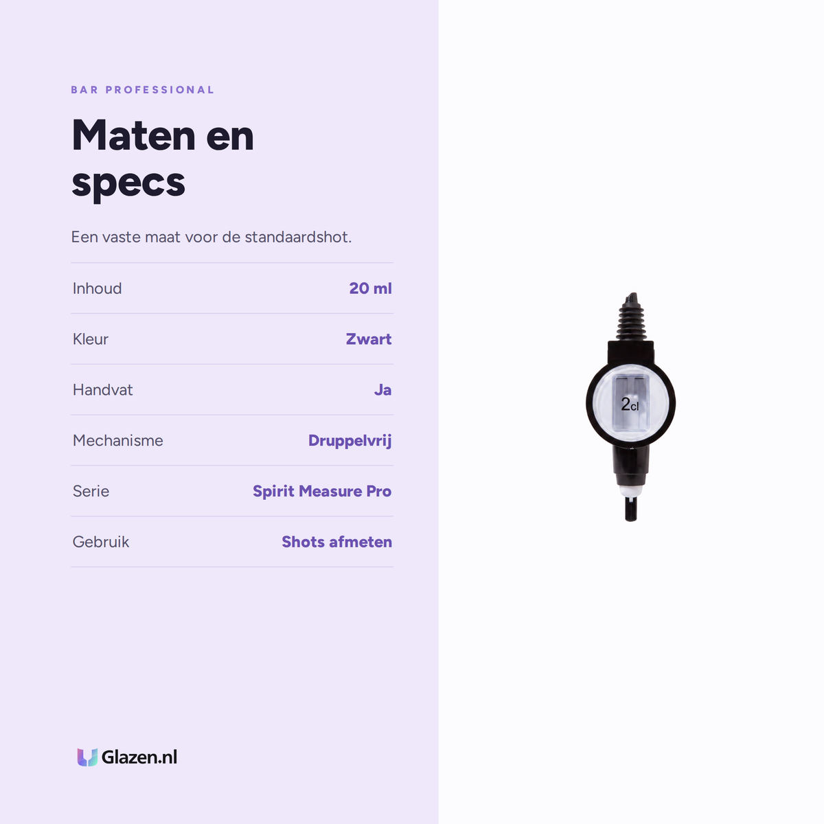 Maten en specificaties van de Bar Professional Spirit Measure Pro schenkmaat