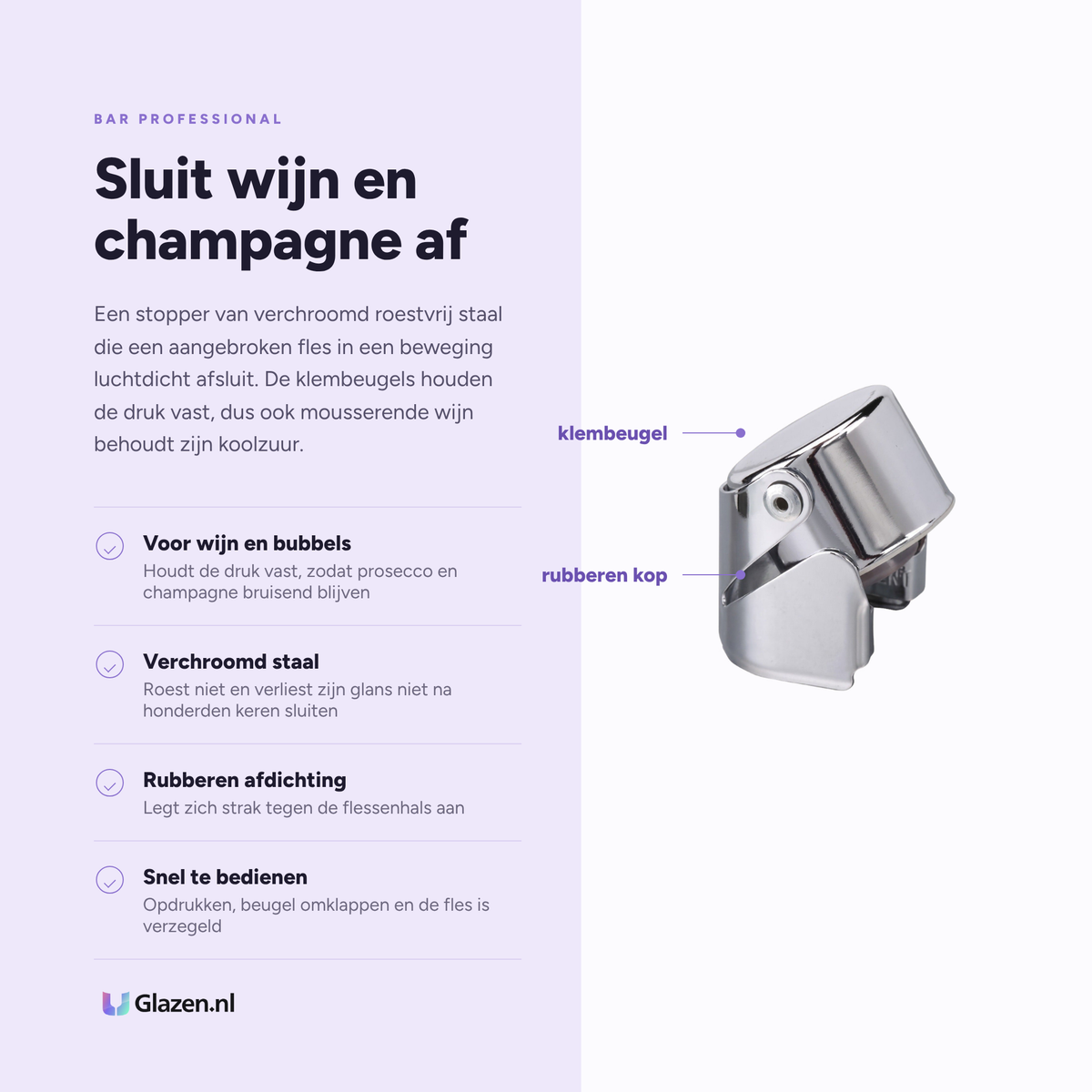 Eigenschappen van Bar Professional Wijn- & Champagnestopper Chroom