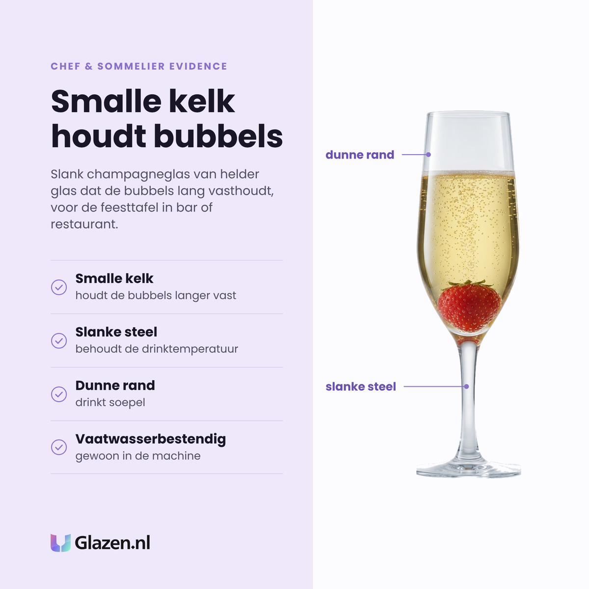 Chef & Sommelier Evidence champagneflute 16 cl eigenschappen: smalle kelk, slanke steel, dunne rand, vaatwasserbestendig