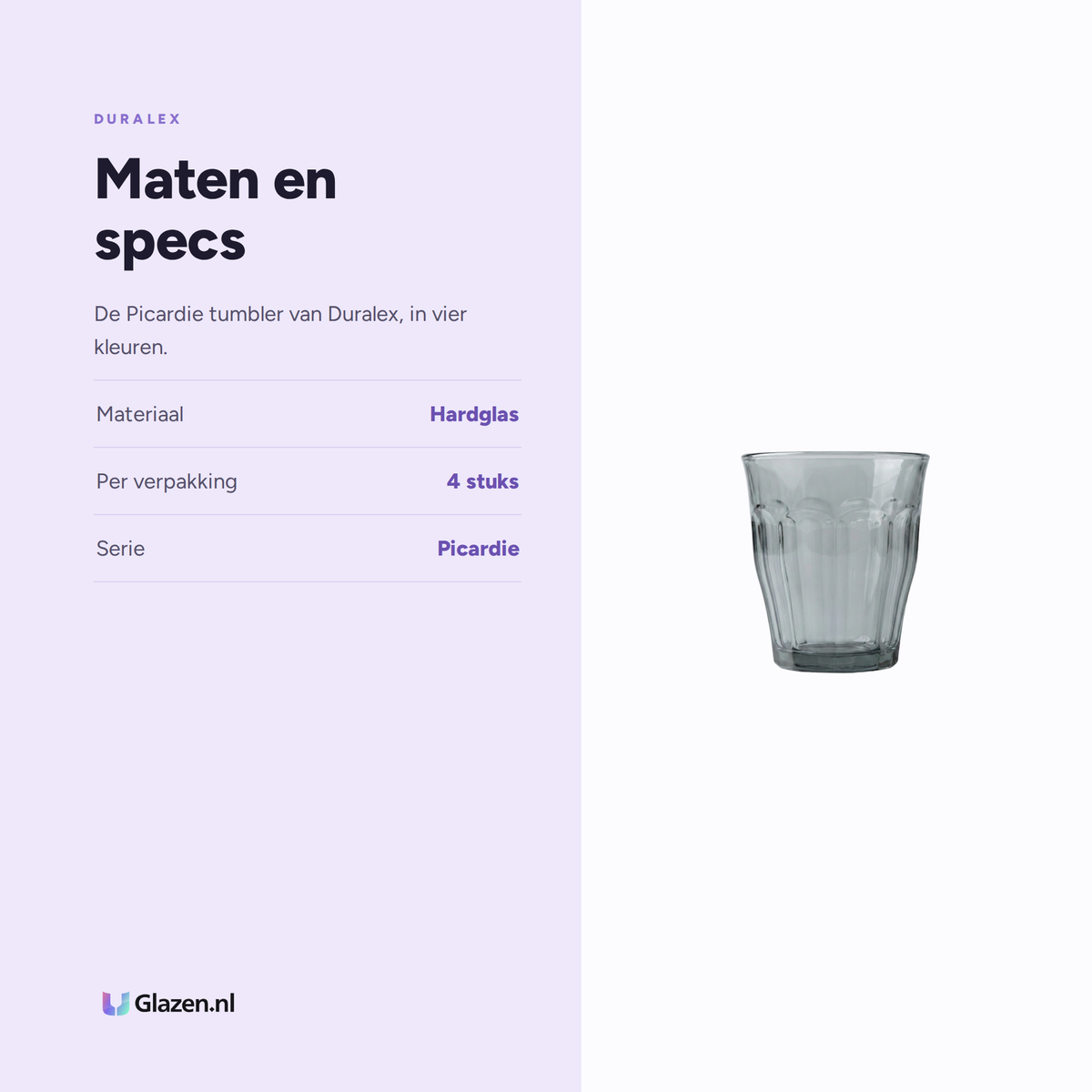 Maten en specs van Duralex Picardie Tumbler 4-Kleurig