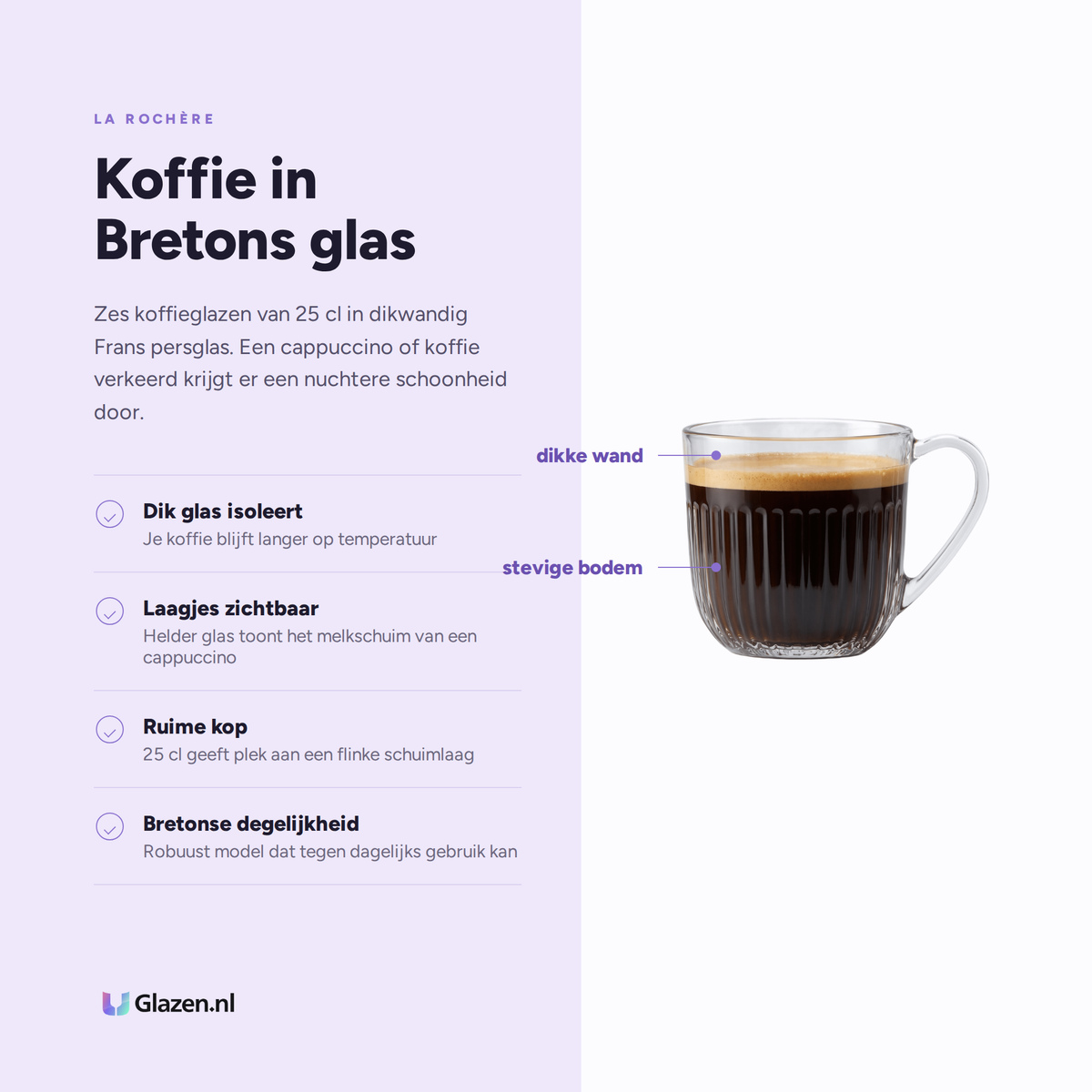 Eigenschappen van La Rochère Ouessant Koffieglas 25 Cl - 6 Stuks