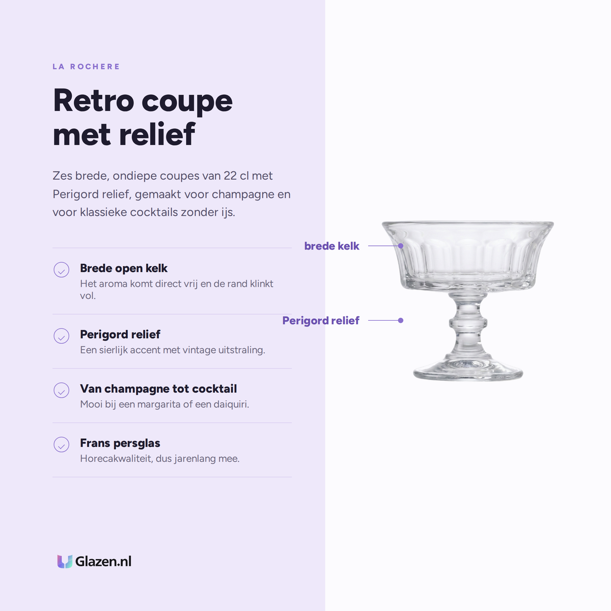 Eigenschappen van de La Rochère Perigord Coupe 22 Cl - 6 Stuks