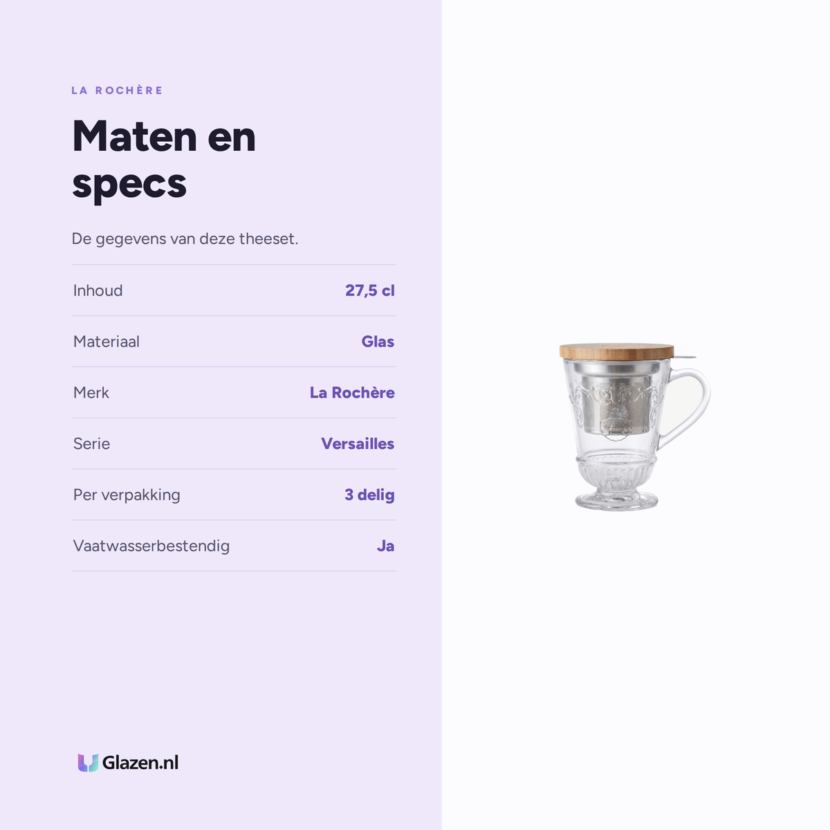 Maten en specs van La Rochère Versailles Theeset 27,5 Cl 3 Dlg