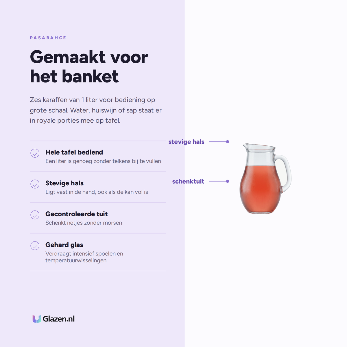 Eigenschappen van Pasabahce Banqueting Karaf 1 Liter - 6 Stuks